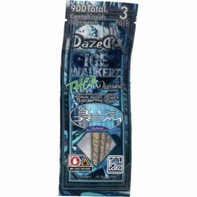 Dazed THCa Diamonds Icewalkerz Pre-Rolls 2.25g 3pk DazedA THCa Diamonds Icewalkerz 3-pk Pre-Rolls 2.25g Blue Dream