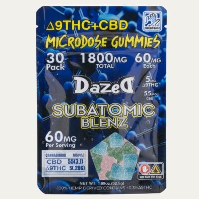 Dazed Subatomic Blenz Gummies 60mg 30pc Dazed subatomic blend cbd micro gummies.