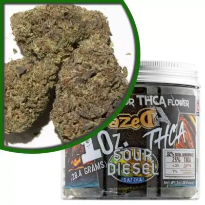 Dazed THCa Premium Indoor Flower 1oz – Sour Diesel Dazed8 THCa Premium Indoor Flower Sour Diesel 1oz