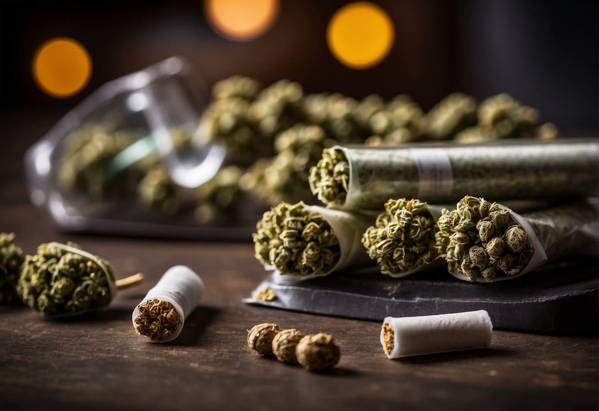 Pre-rolled joints placed on a table alongside a refreshing glass of water.