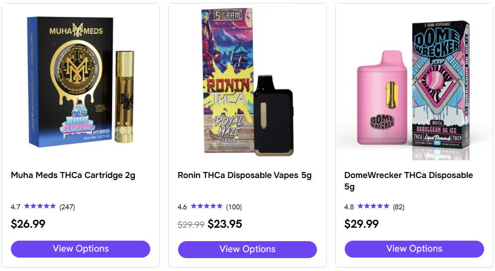 A collection of different THCA products for sale