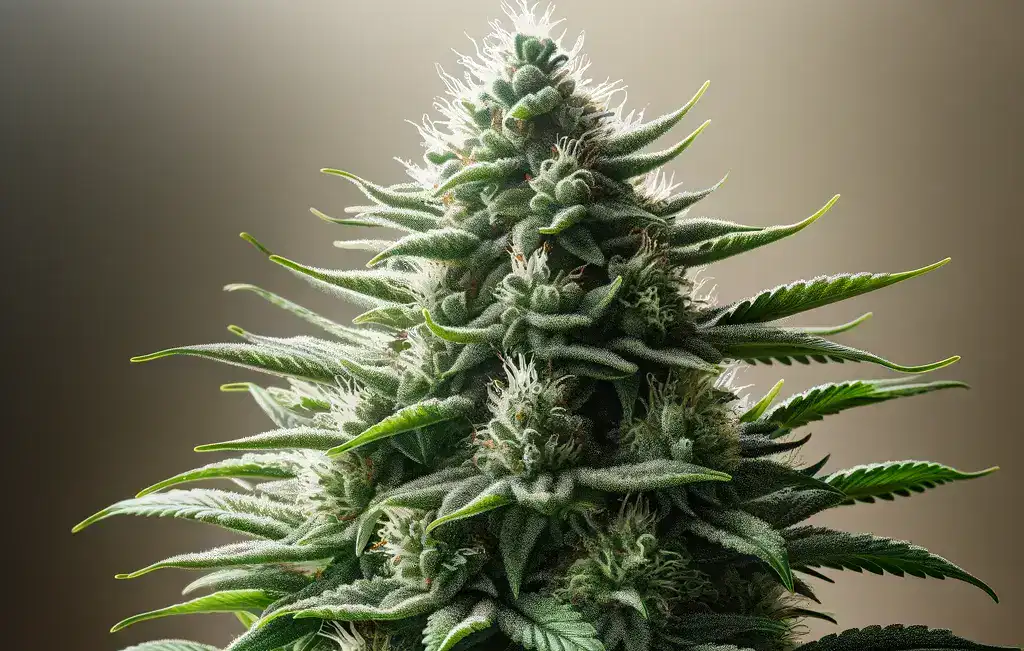 A THCa-rich cannabis plant on a dark background, known for its potential pain-relieving properties.