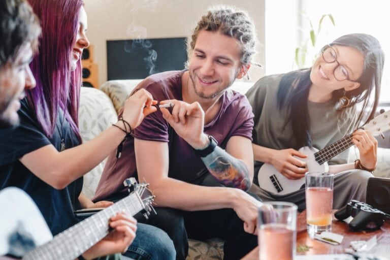 Friends enjoying cannabis together on holiday