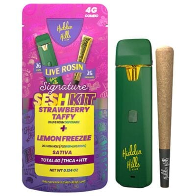 Hidden Hills Signature THCA 4g Sesh Kit - 2g Disposable and 2g Hash Hole - Strawberry Taffy (S) + Lemon Freezee (S)