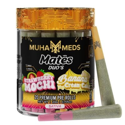 Muha Meds Mates DUO'S THCa Prerolls 1g 20ct - Strawberry Mochi + Banana Cream Cake