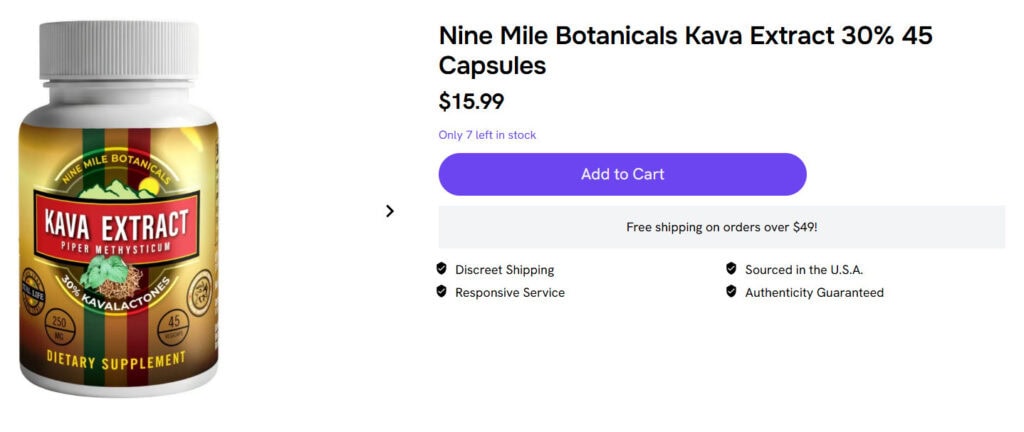 Nine Mile Botanicals Kava Extract 30% 45 Capsules for sale