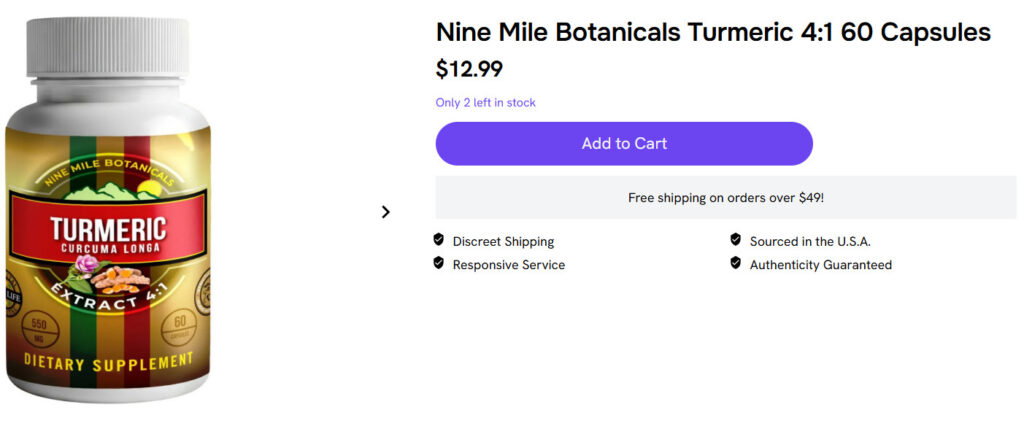 Nine Mile Botanicals Turmeric 4-1 60 Capsules